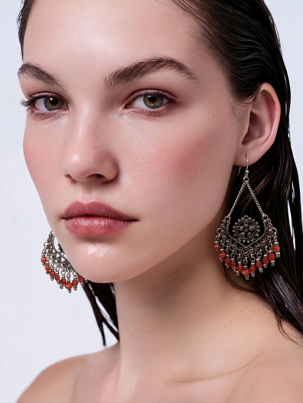 Dramatic Pop of Red Vintage Beaded Chandelier Dangle Earrings